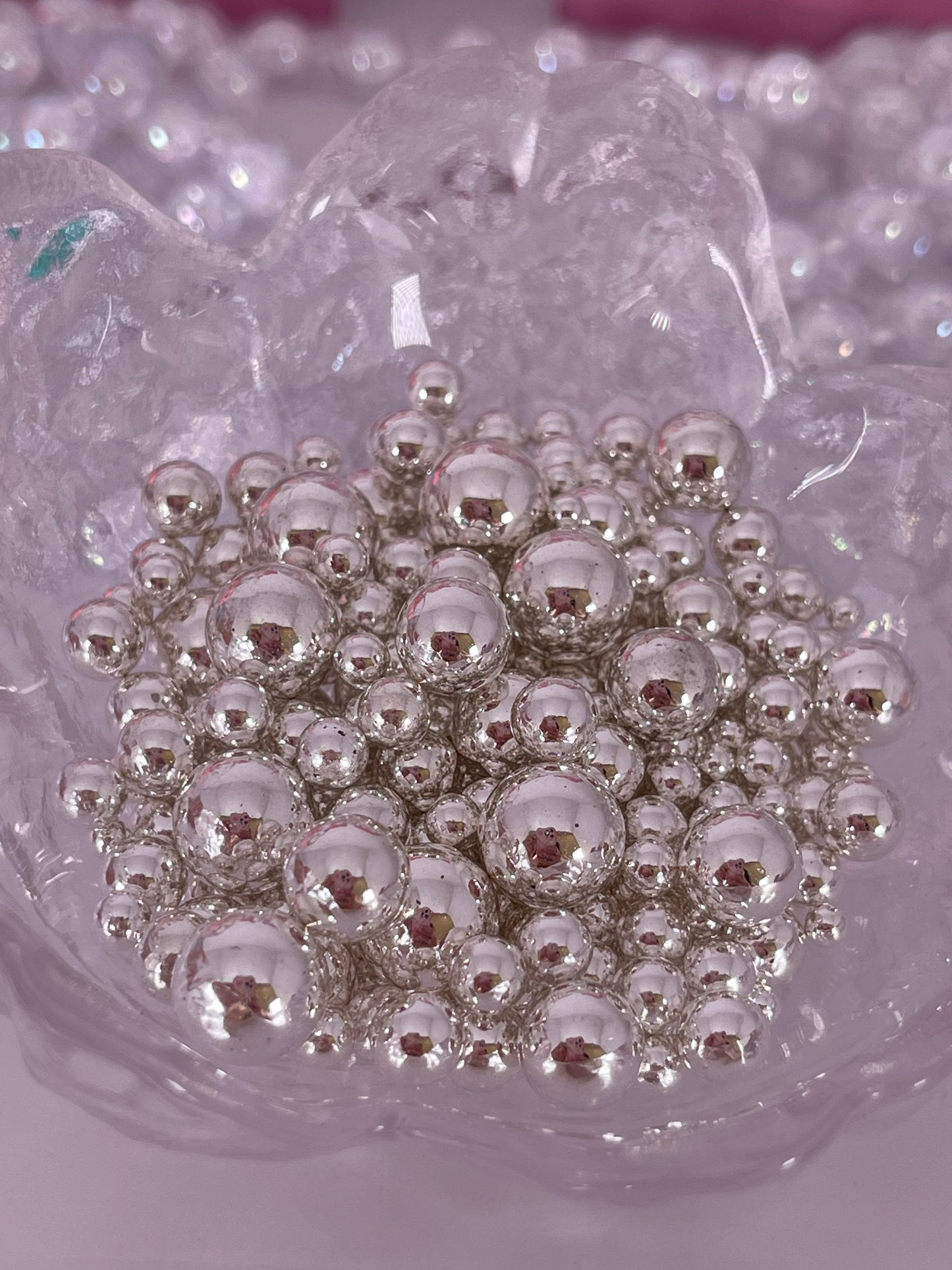 Shiny Silver Faux Pearls mixed size