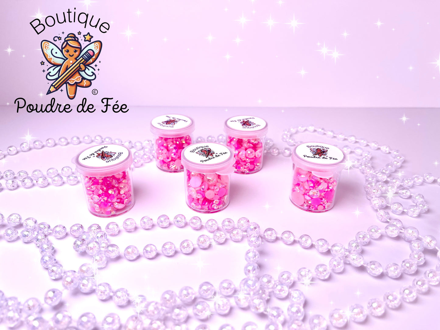 Hot Pink Mixed Half Faux Pearls and Rhinestones small jar