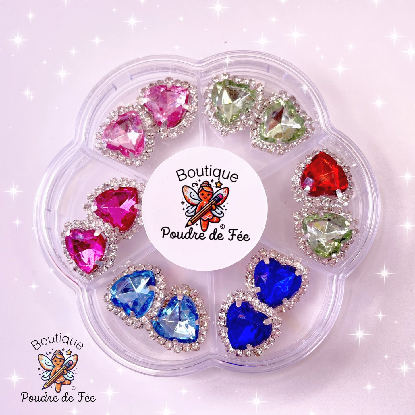14 pcs Mix Colours Heart Rhinestones
