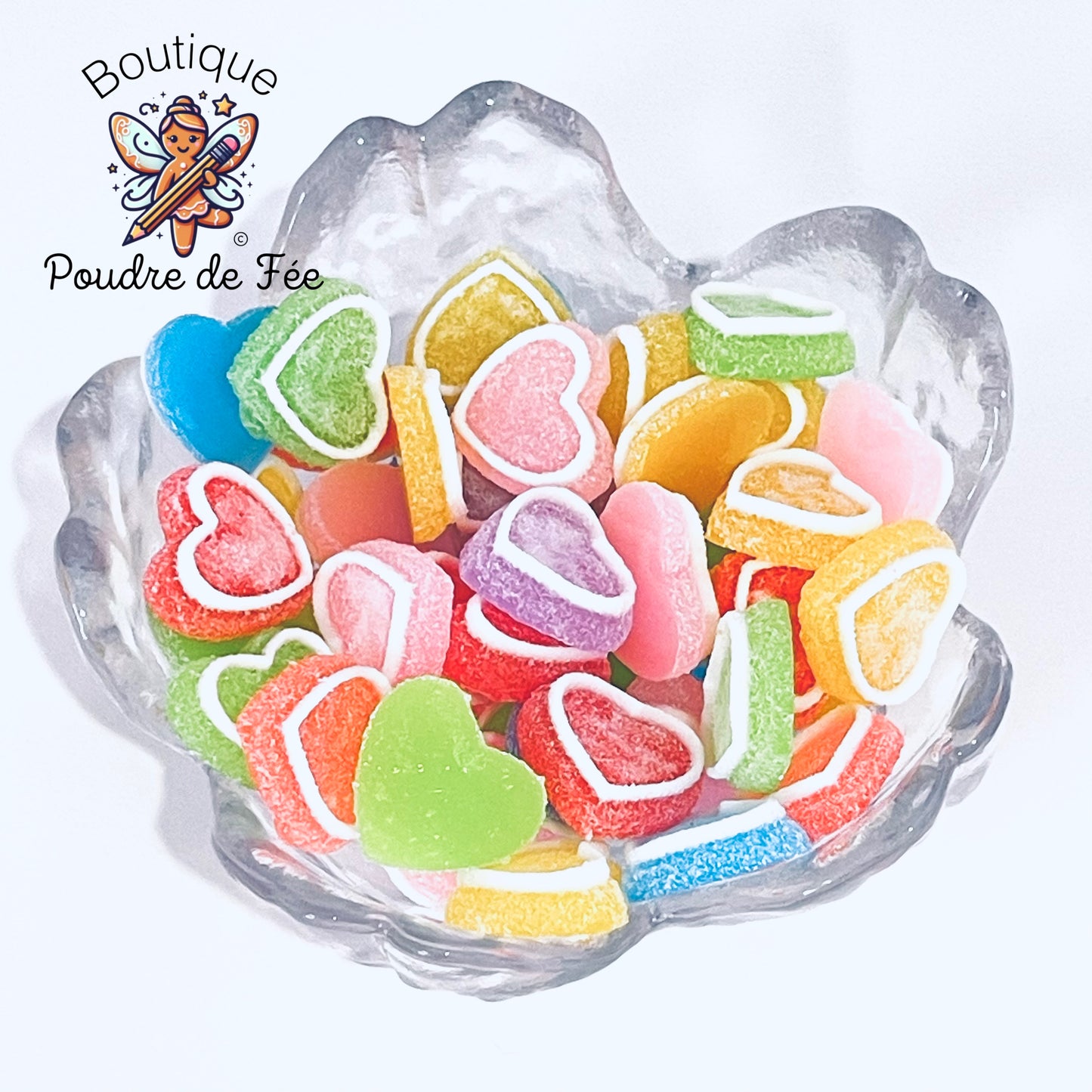 Imitation Gummy Heart with Sugar 10pcs mixed colors