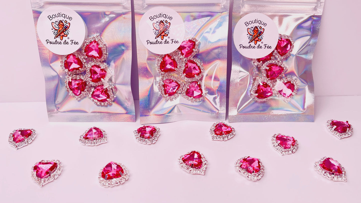 5pcs Pink Heart Rhinestones
