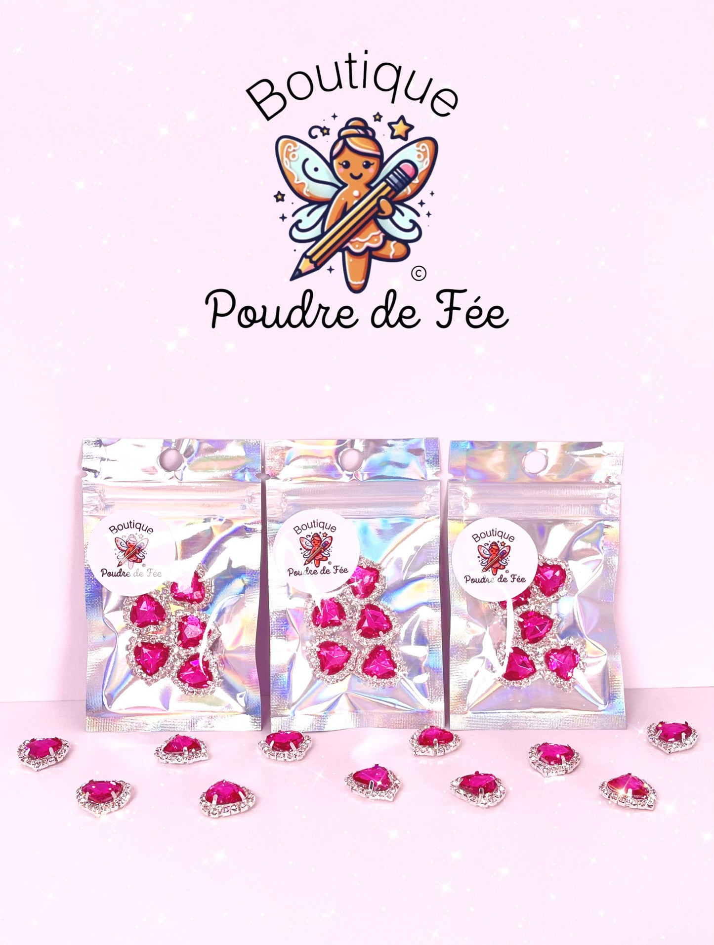 5pcs Pink Heart Rhinestones