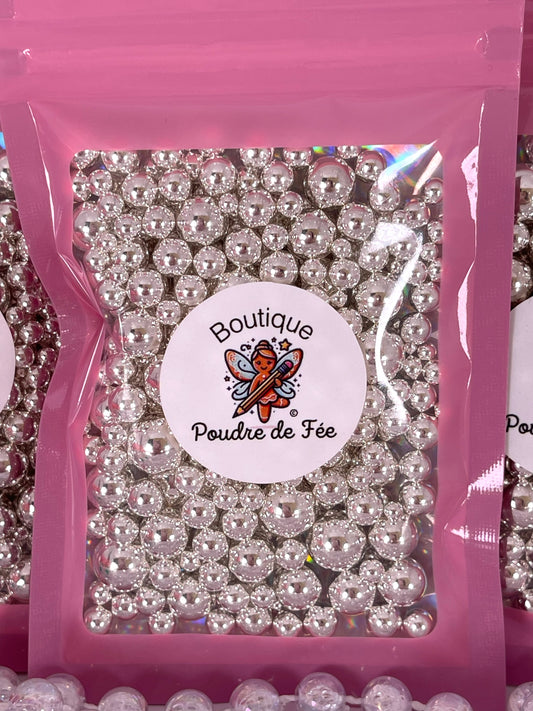 Shiny Silver Faux Pearls mixed size