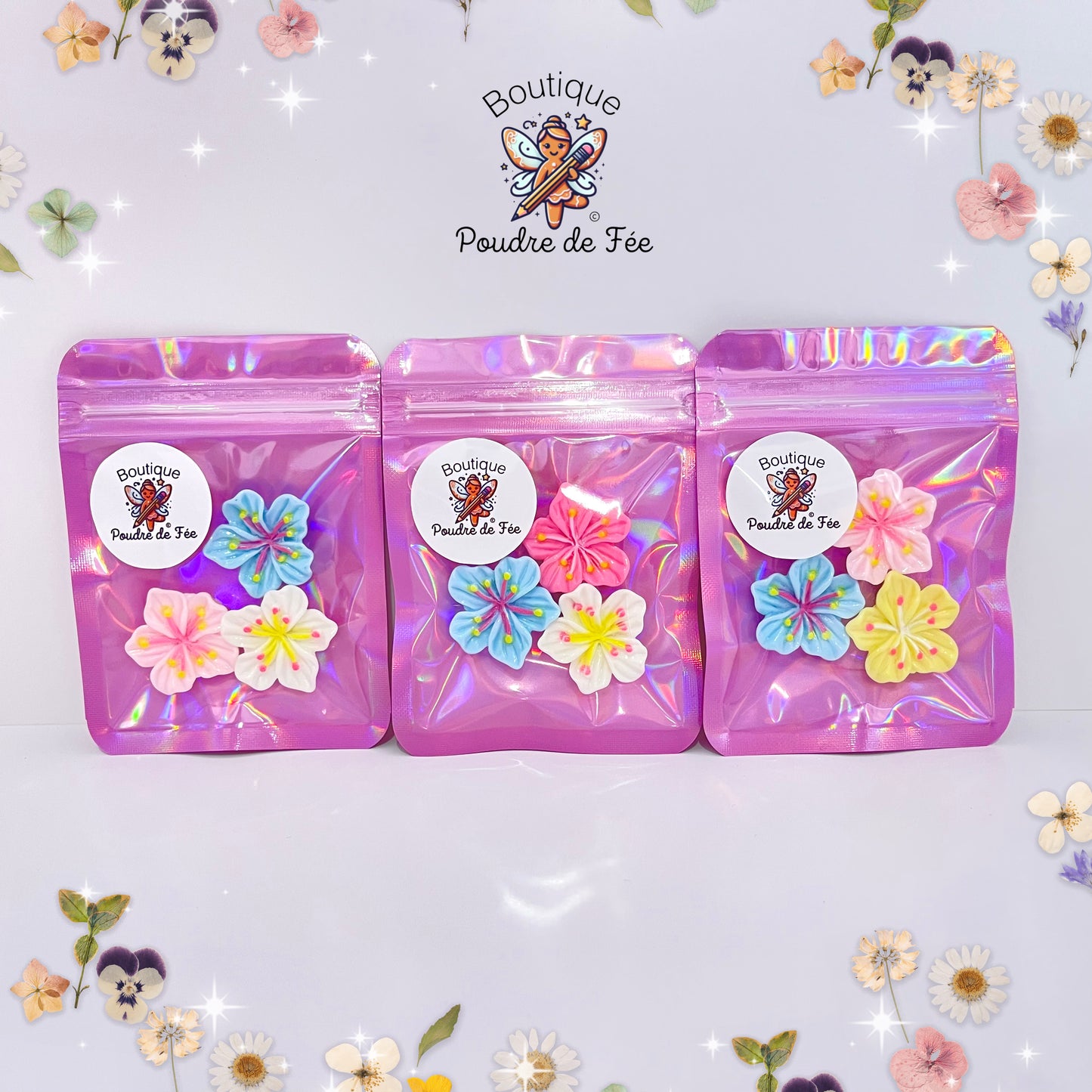 Glossy Mix Colors Blossoms Flatback 3pcs