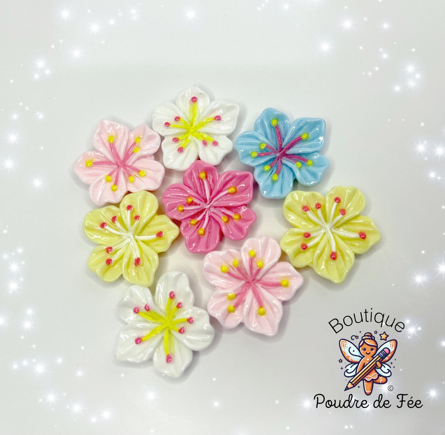 Glossy Mix Colors Blossoms Flatback 3pcs