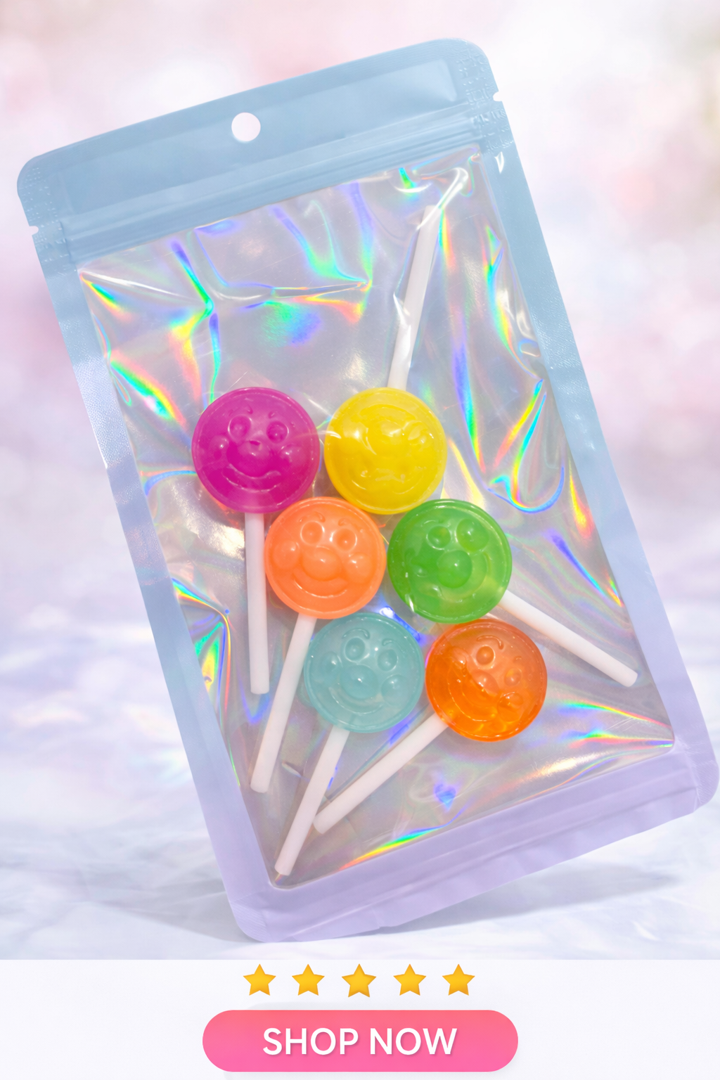 Pack of 6 Lollipops with a smiling face