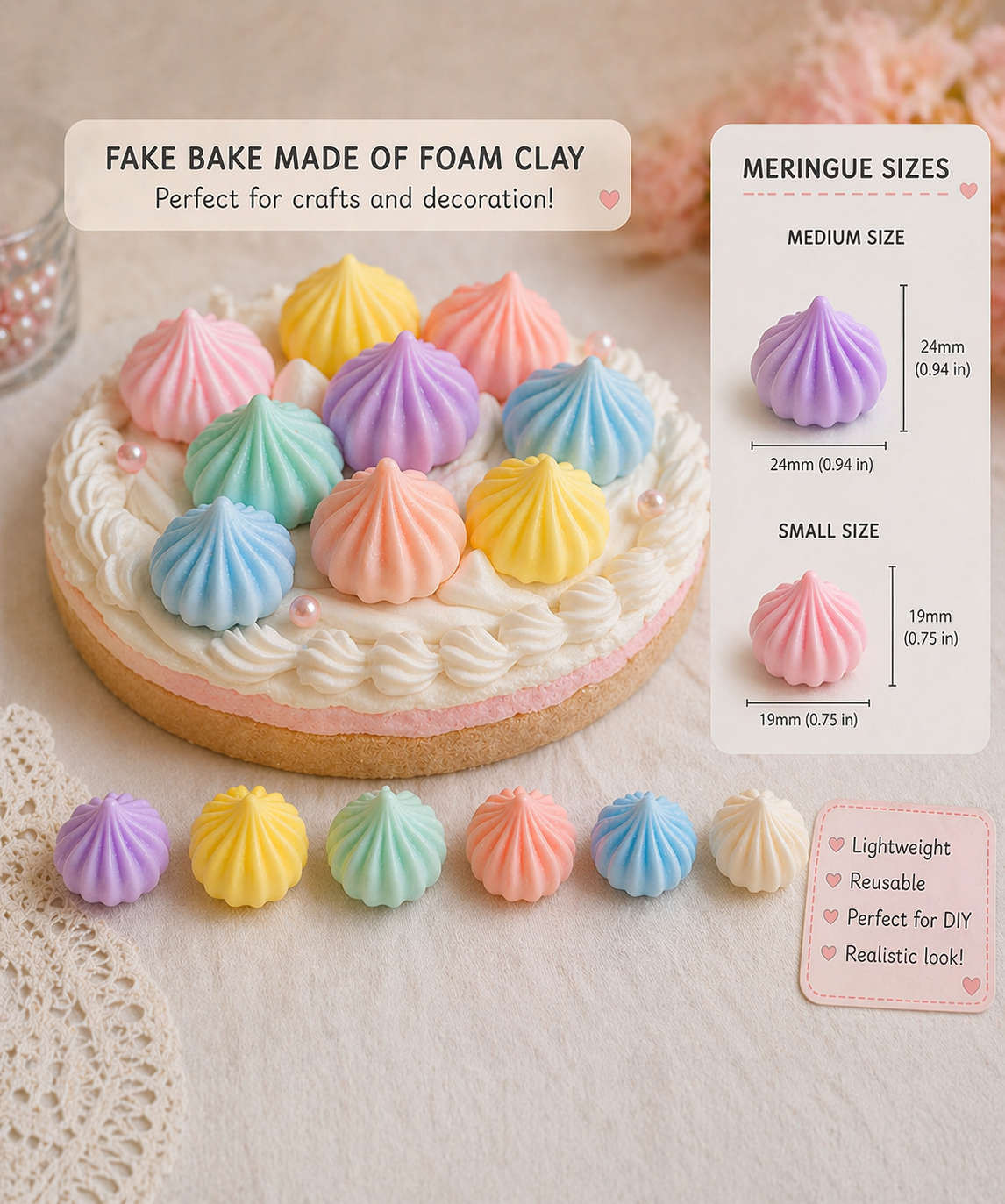 Pastel Resin Fake Meringue Cabochons set of 10